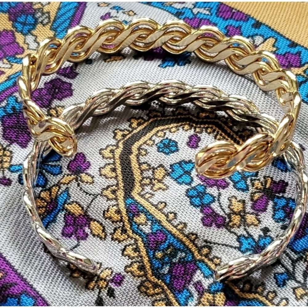 Silver & Gold Bracelet SET 2 bangle Braided wide IRISH CELTIC